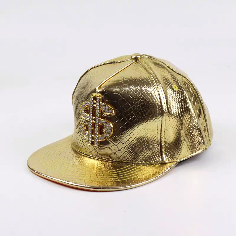 Snake-Texture Faux-Leather Rhinestone Emblem Cap - view 2