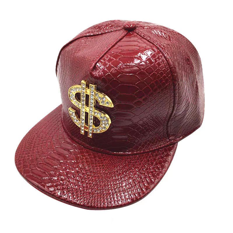 Snake-Texture Faux-Leather Rhinestone Emblem Cap - view 3