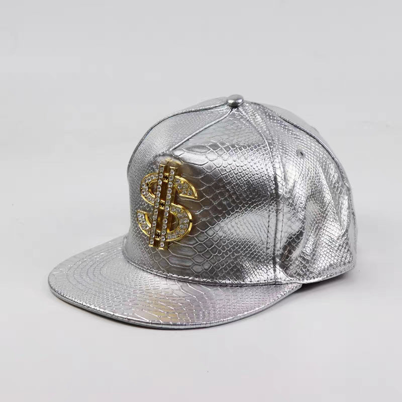 Snake-Texture Faux-Leather Rhinestone Emblem Cap - view 4