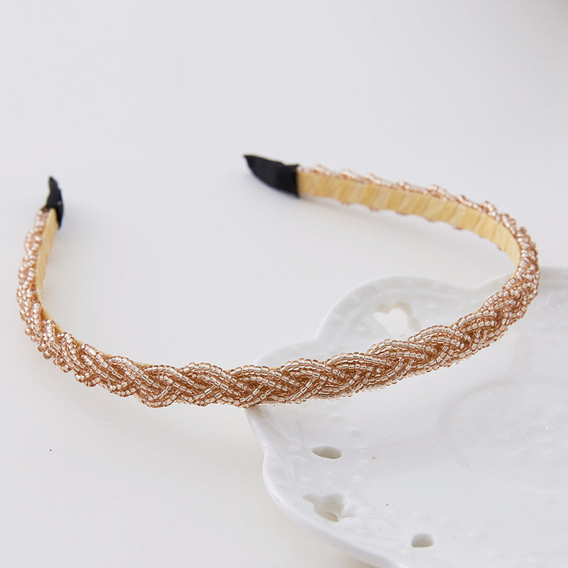 Slim Braided Beaded Headband - Champagne