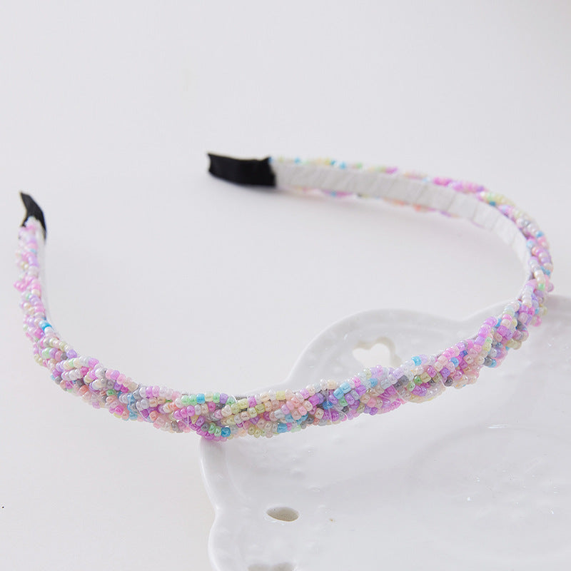 Slim Braided Beaded Headband - Colorful