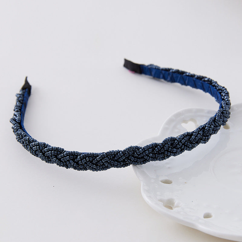 Slim Braided Beaded Headband - Navy