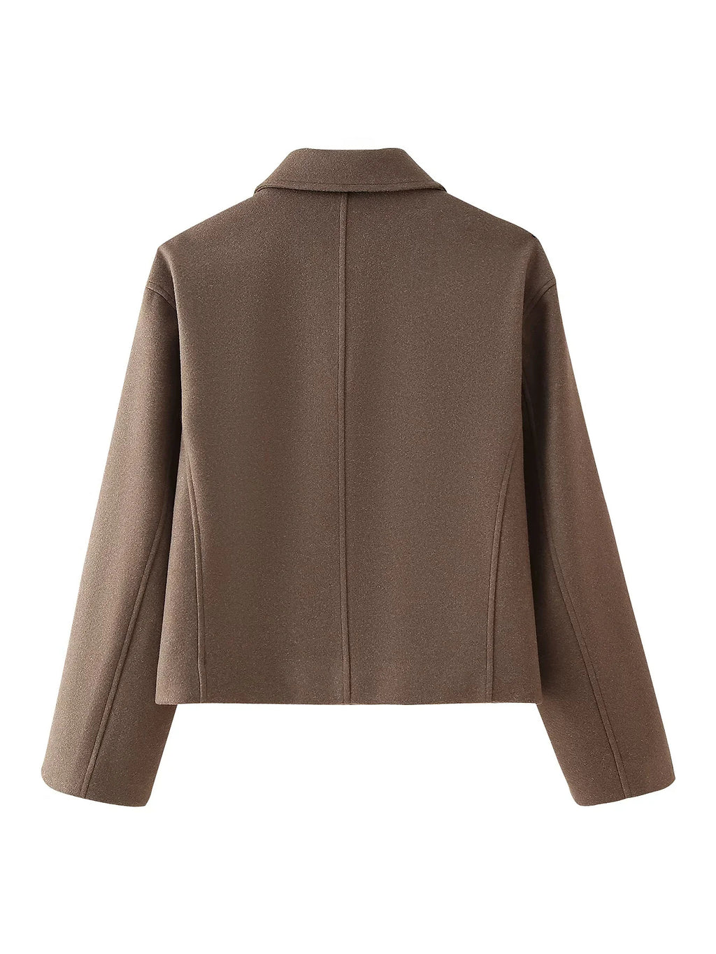 Chocolate Wool Blend Zip Up Cropped Jacket - Brown - 1