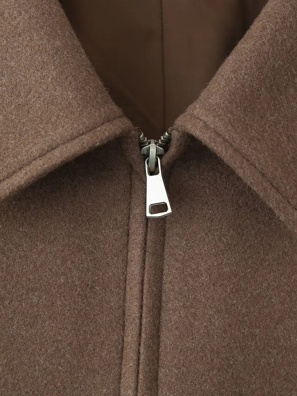 Chocolate Wool Blend Zip Up Cropped Jacket - Brown - 10