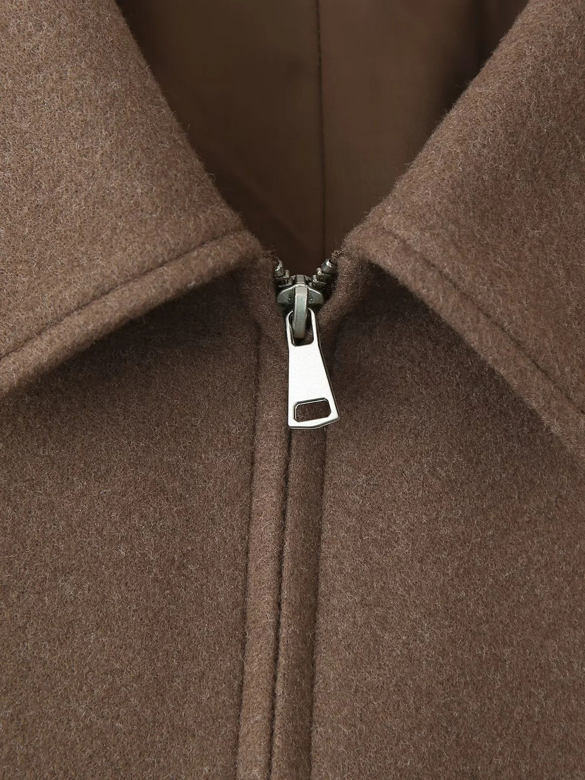 Chocolate Wool Blend Zip Up Cropped Jacket - Brown - 10