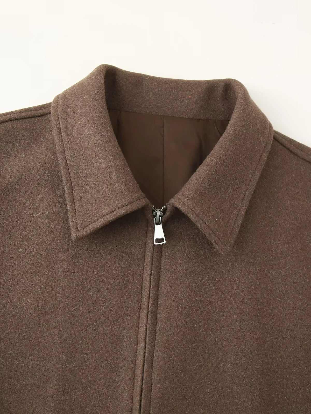 Chocolate Wool Blend Zip Up Cropped Jacket - Brown - 2