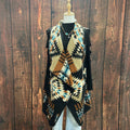 Western Aztec Draped Open Front Cardigan - Black