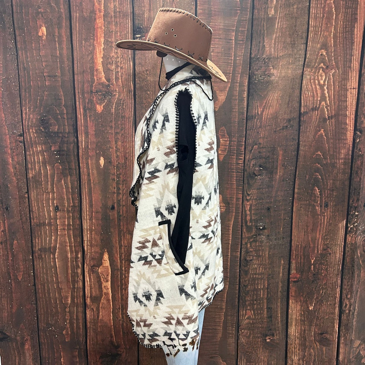 Western Aztec Draped Open Front Cardigan