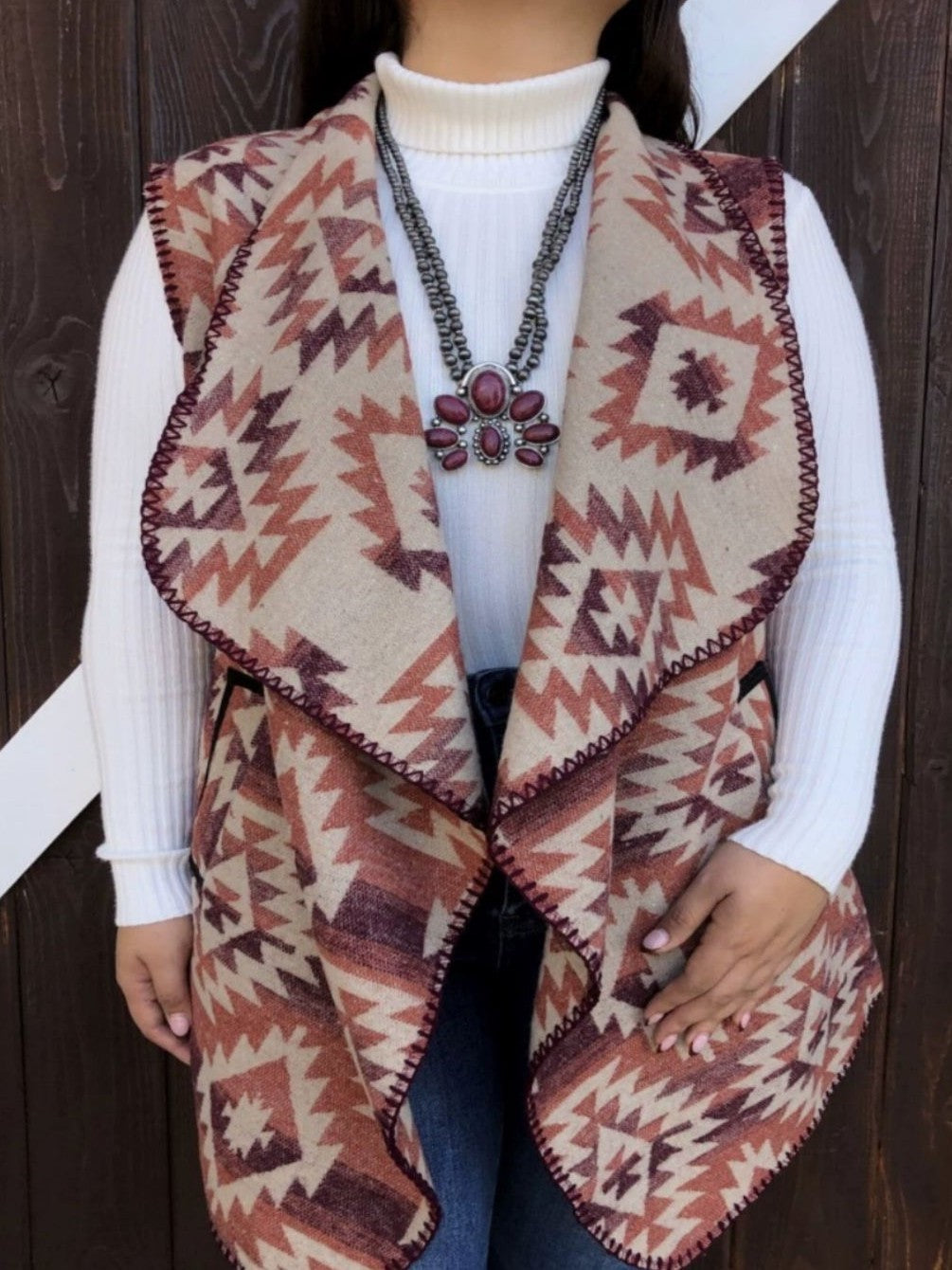 Western Aztec Draped Open Front Cardigan - view 1