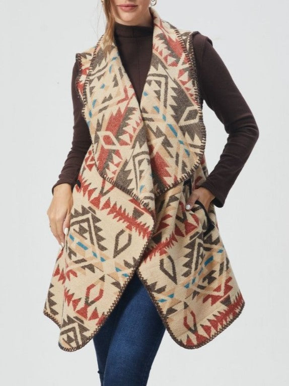 Western Aztec Draped Open Front Cardigan - view 2