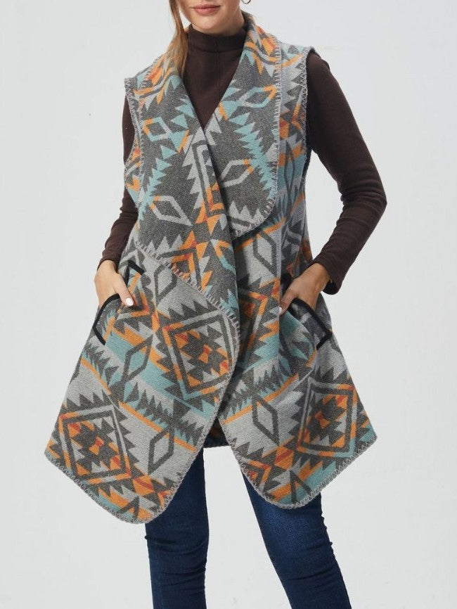 Western Aztec Draped Open Front Cardigan - view 3