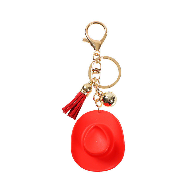 Boho Western Mini Hat Bag Charm with Tassel Bell - Red