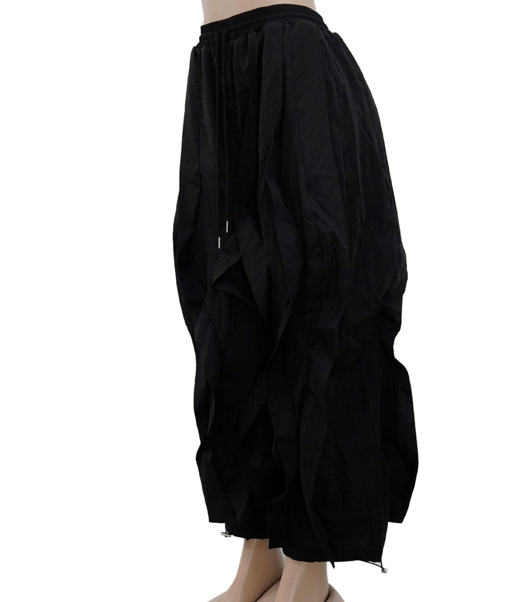 Y2K Ruched Baggy Parachute Pants - Black - 3