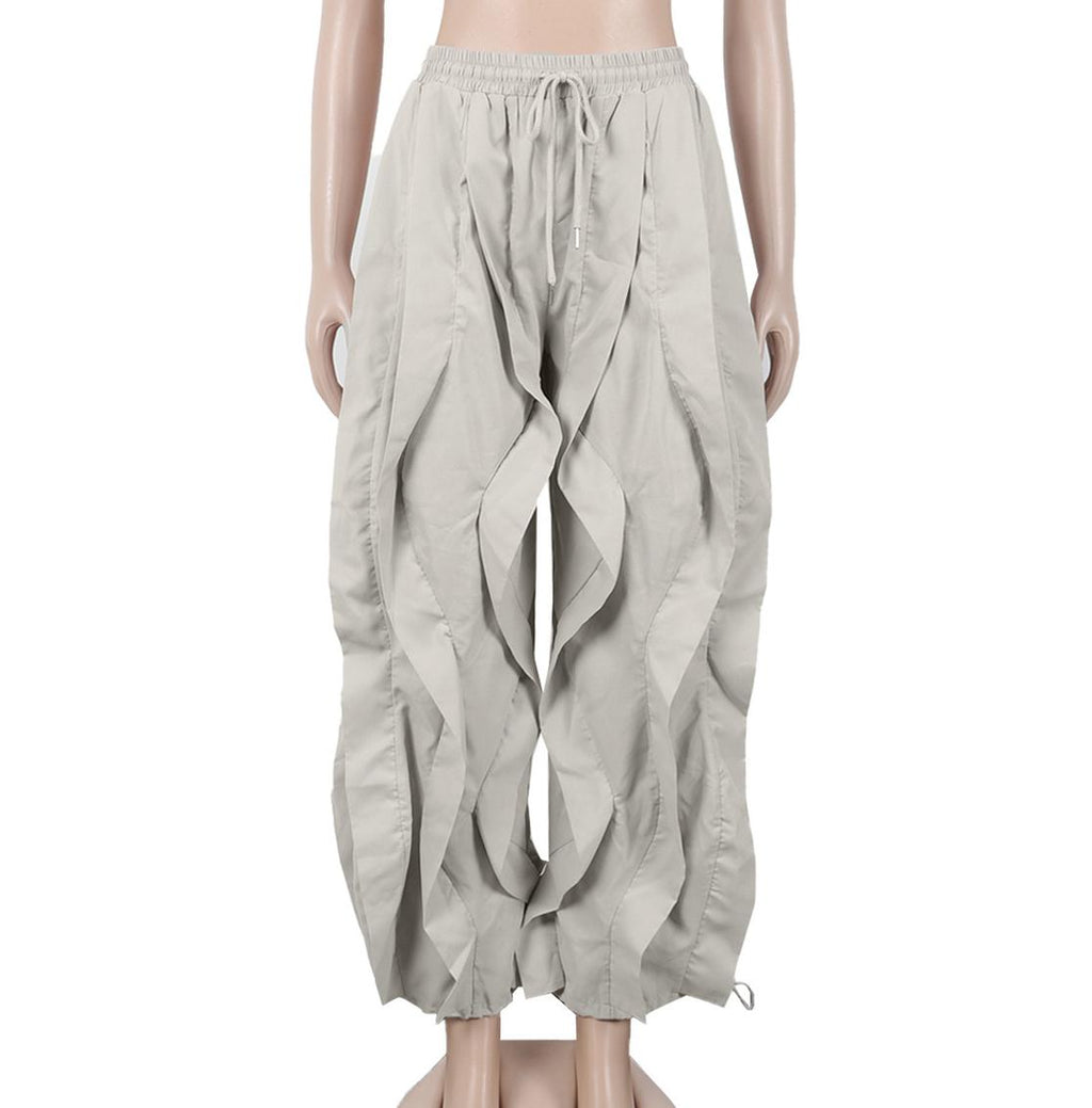 Y2K Ruched Baggy Parachute Pants - Grey - 1