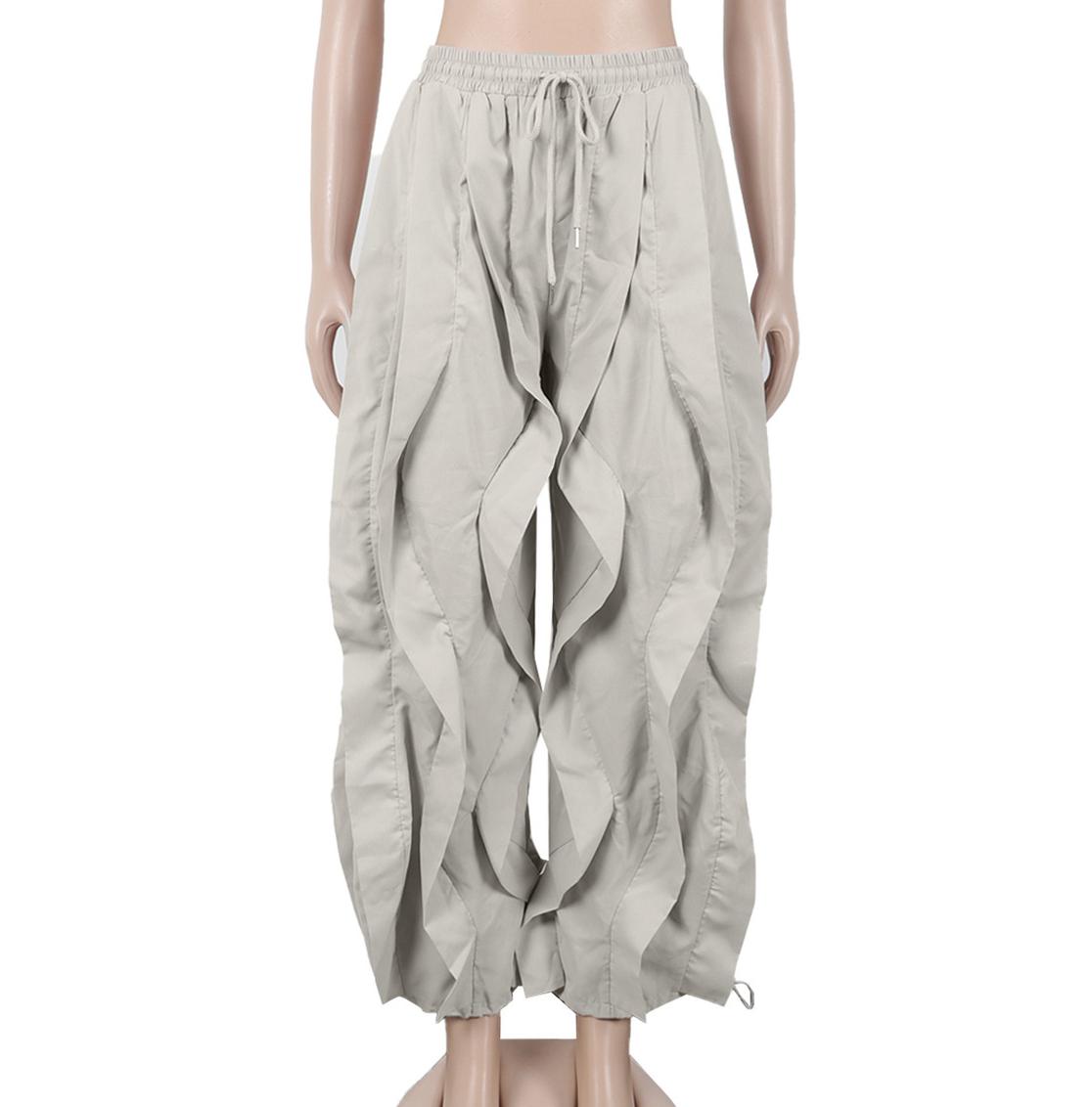 Y2K Ruched Baggy Parachute Pants - Grey - 1