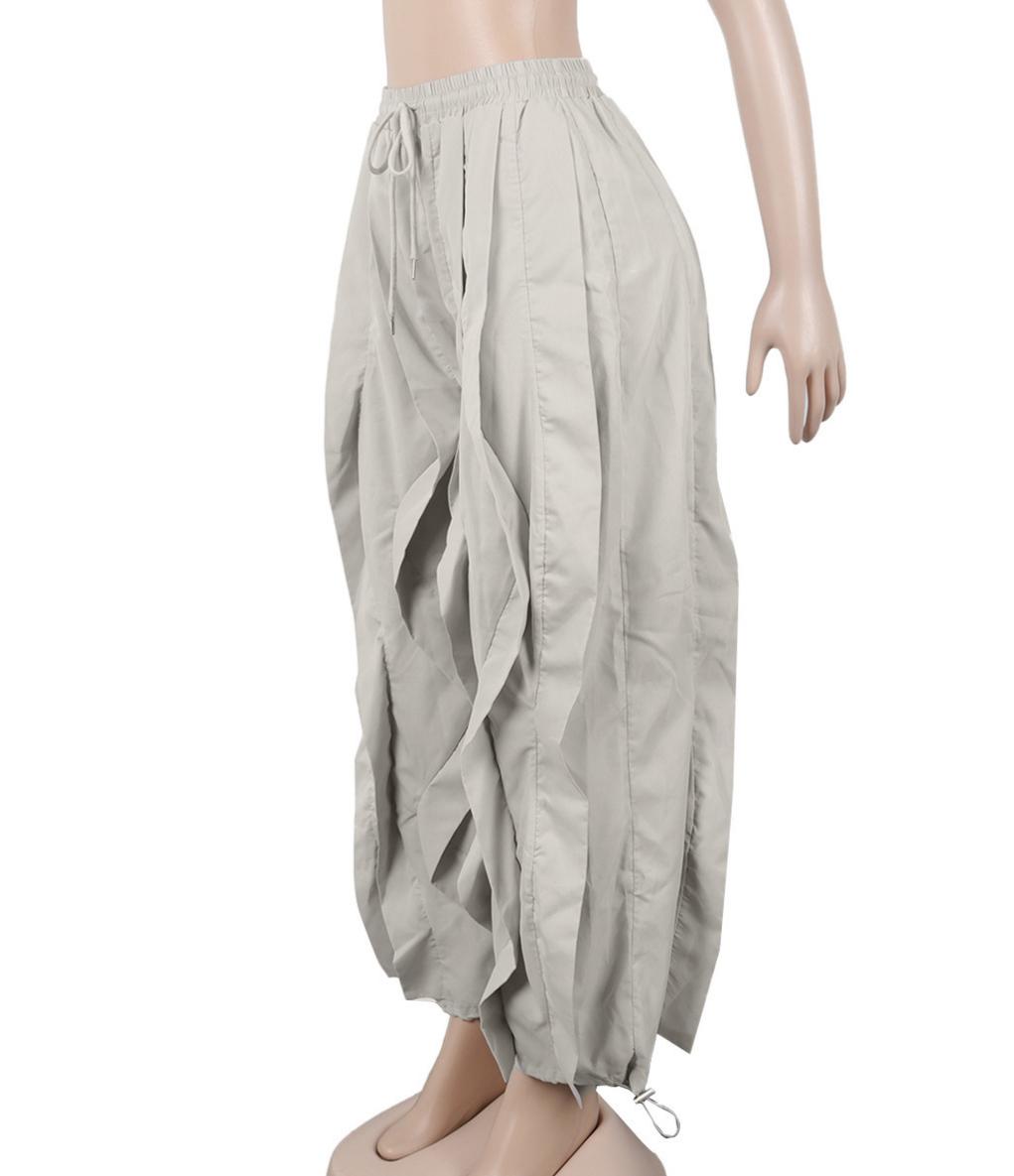 Y2K Ruched Baggy Parachute Pants - Grey - 2