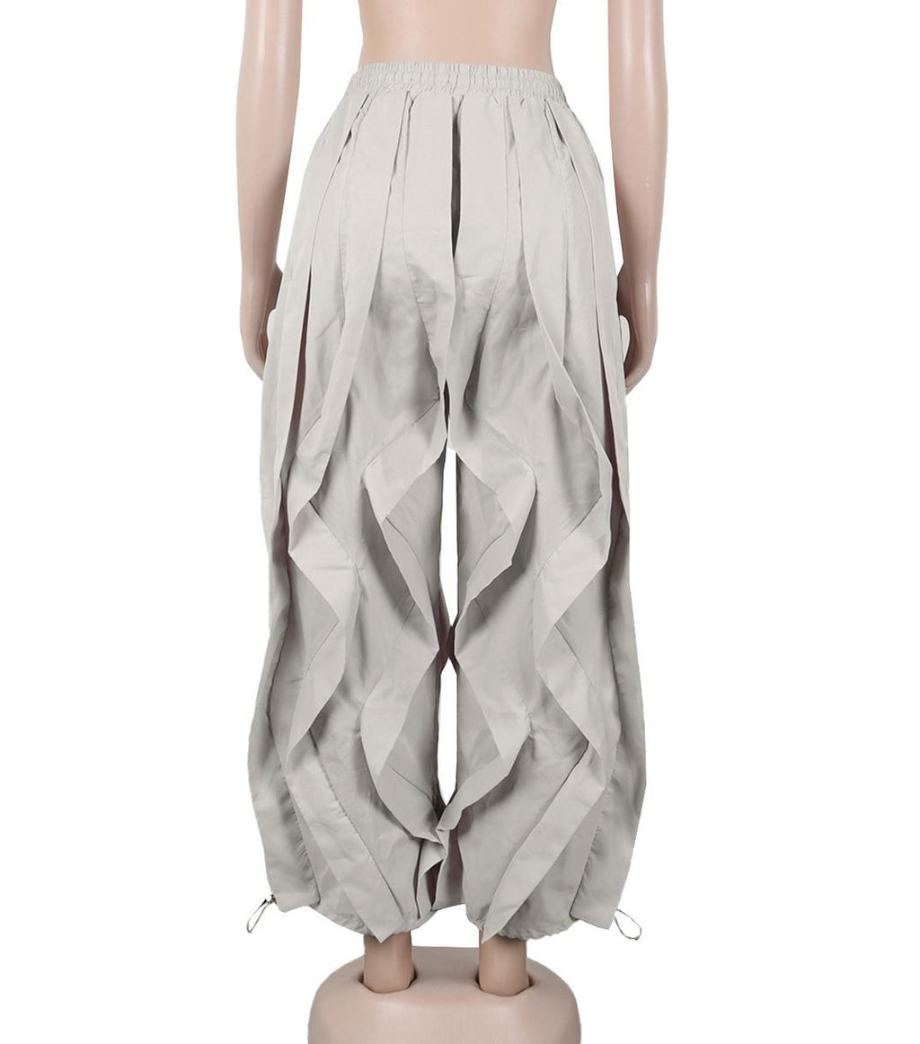 Y2K Ruched Baggy Parachute Pants - Grey - 3