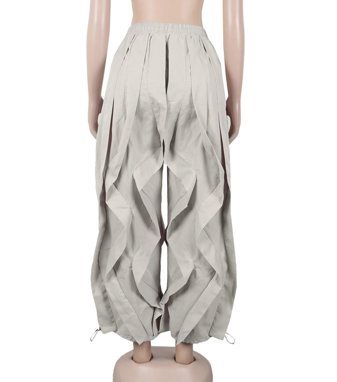 Y2K Ruched Baggy Parachute Pants - Grey - 3