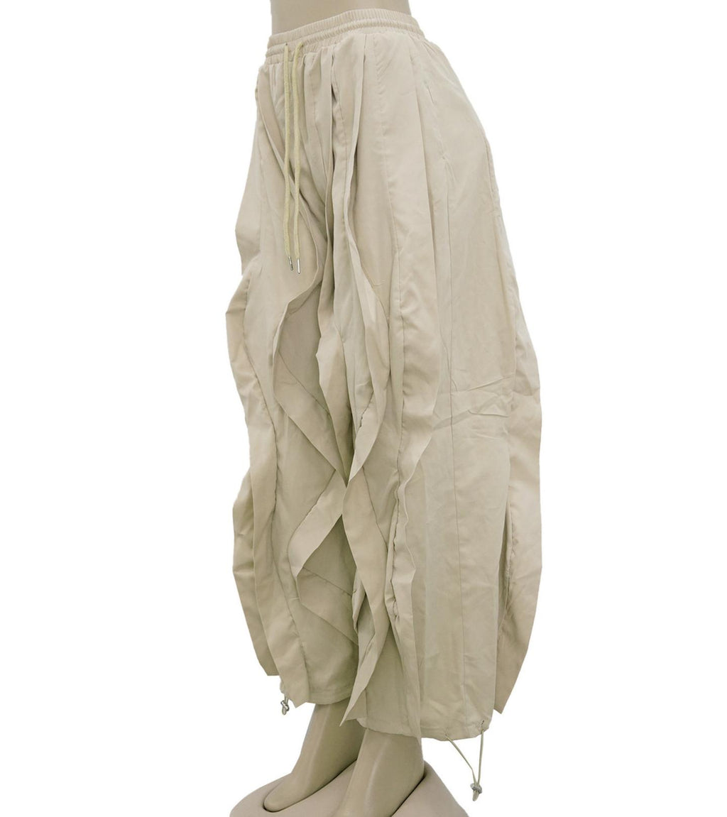 Y2K Ruched Baggy Parachute Pants - Khaki - 1