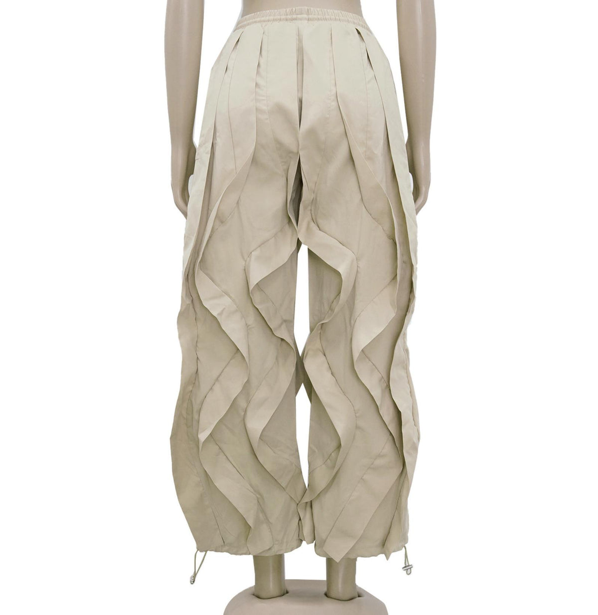 Y2K Ruched Baggy Parachute Pants - Khaki - 2