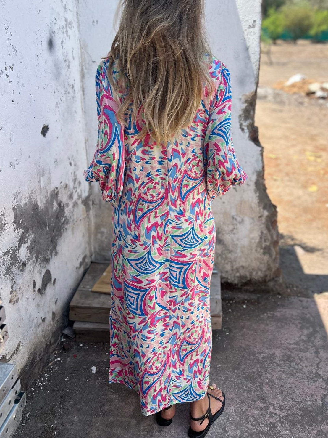 Paisley Print V Neck Kaftan Maxi Dress - Purple - 2