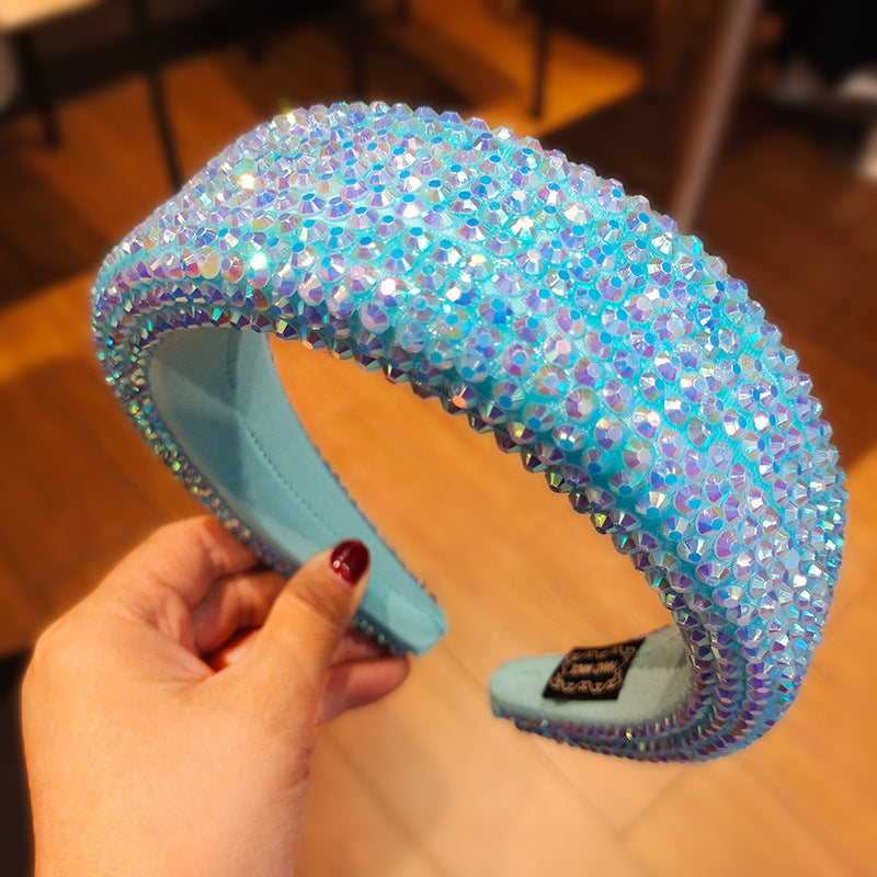Crystal Encrusted Padded Wide Headband - Blue