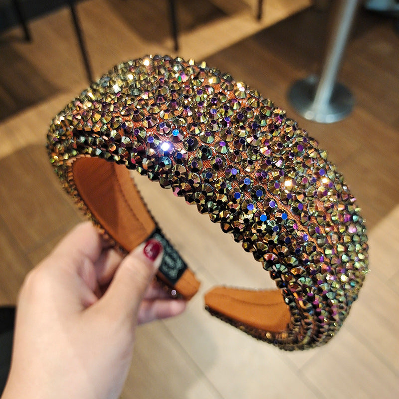 Crystal Encrusted Padded Wide Headband - Coffee