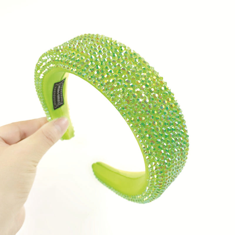 Crystal Encrusted Padded Wide Headband - Green