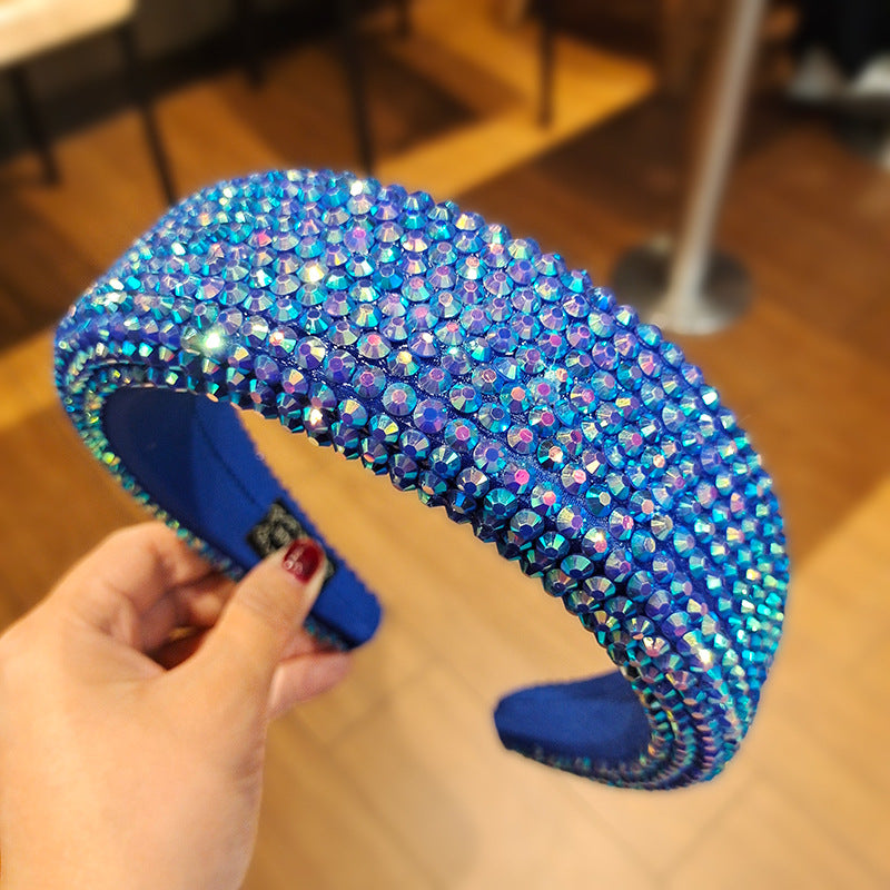 Crystal Encrusted Padded Wide Headband - NavyBlue