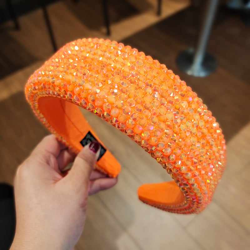 Crystal Encrusted Padded Wide Headband - Orange