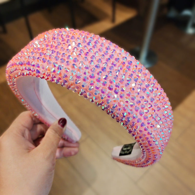 Crystal Encrusted Padded Wide Headband - Pink