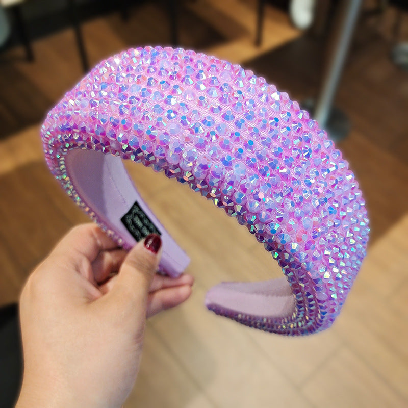 Crystal Encrusted Padded Wide Headband - Purple