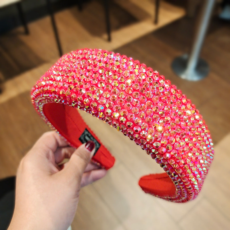 Crystal Encrusted Padded Wide Headband - Red
