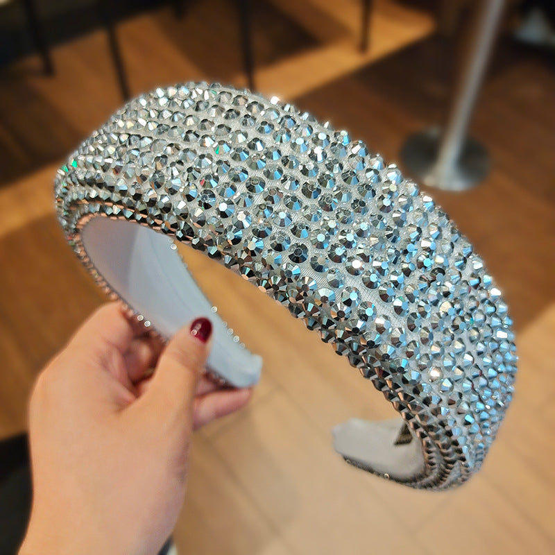 Crystal Encrusted Padded Wide Headband - Silver