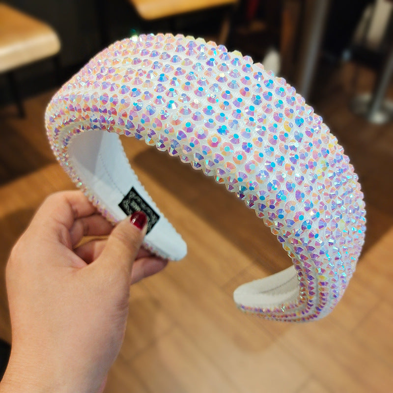 Crystal Encrusted Padded Wide Headband - White