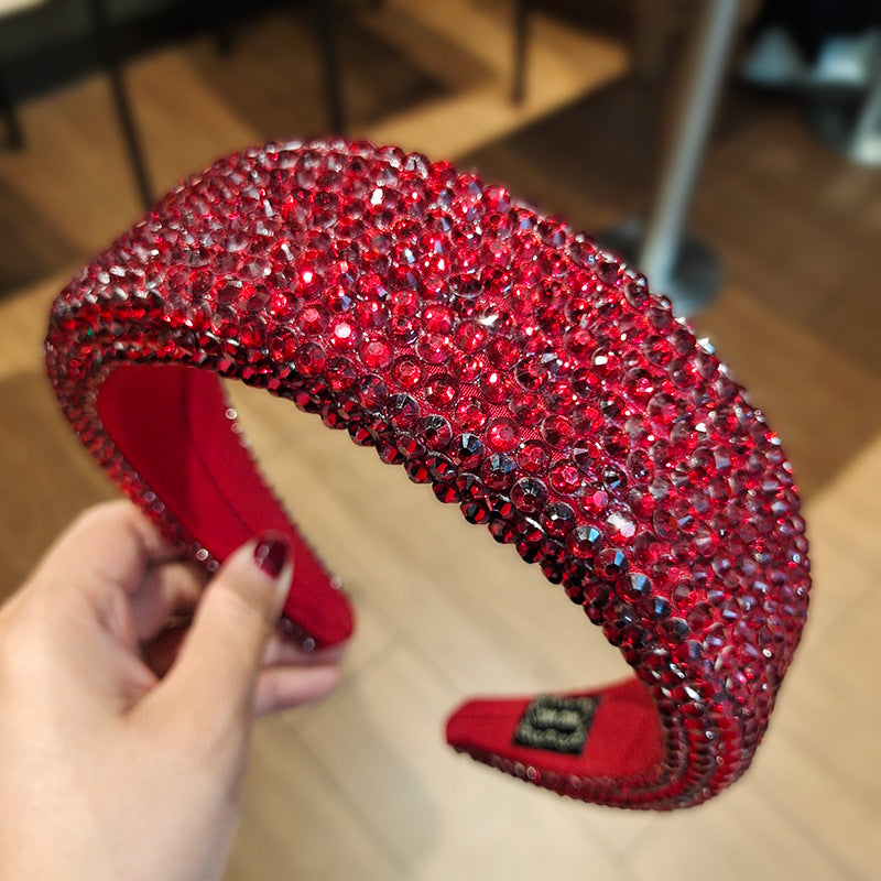 Crystal Encrusted Padded Wide Headband - WineRed