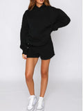Relaxed Fleece Hoodie And Shorts Two Piece - Black