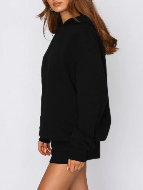 Relaxed Fleece Hoodie And Shorts Two Piece - Black - 4