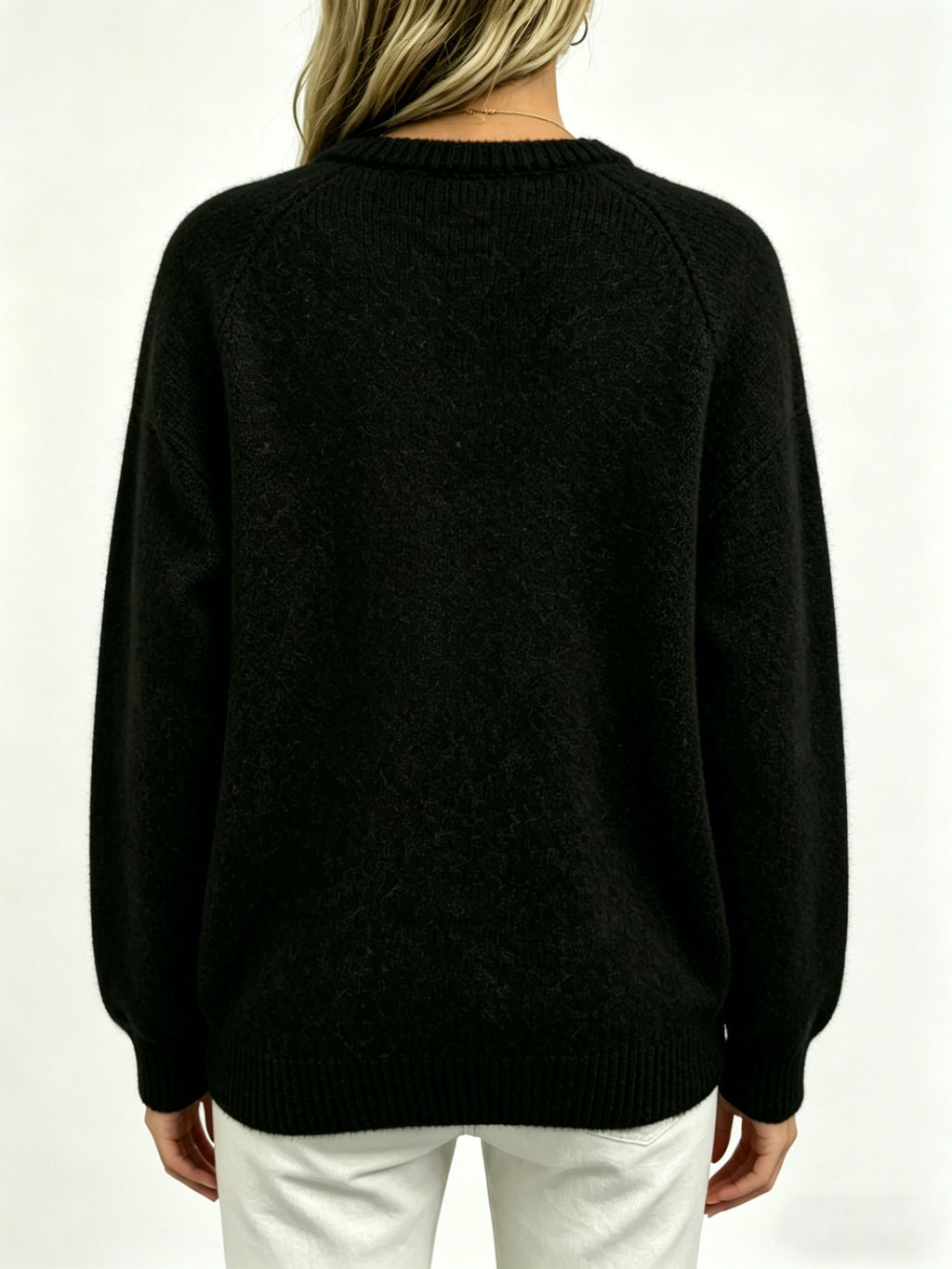 Deer Motif Crew Neck Pullover Sweater - Black - 3