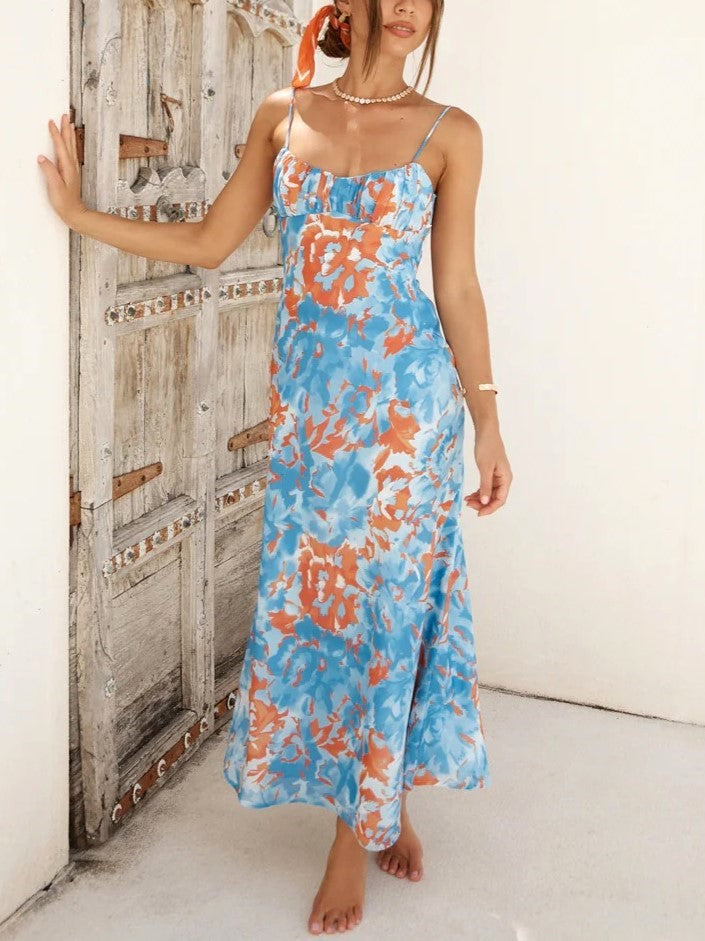Painterly Floral Strappy Backless Maxi Dress - view 1