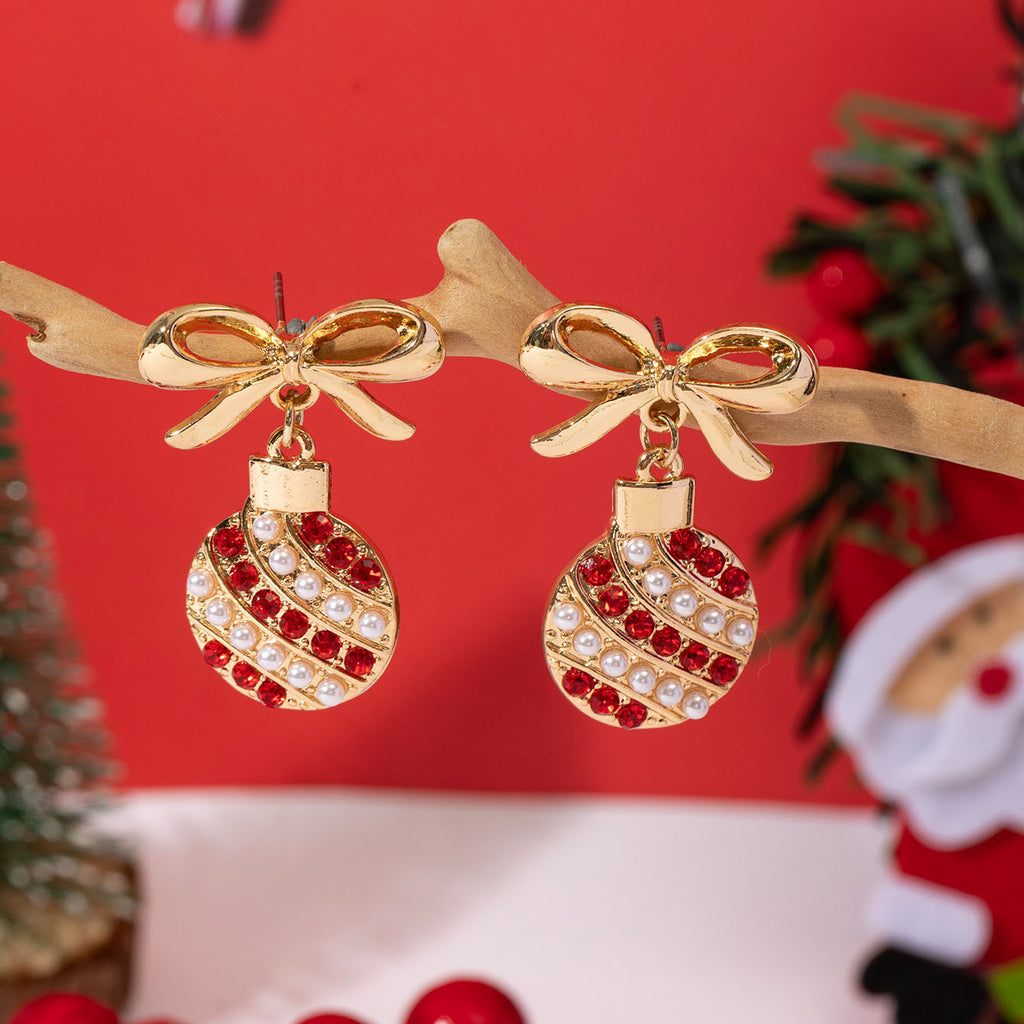 Bow Top Holiday Ornament Drop Earrings