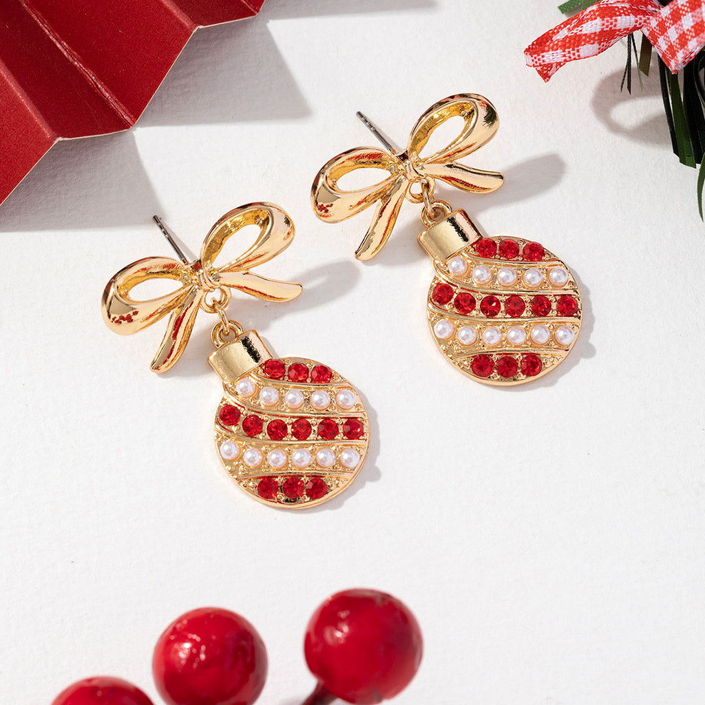 Bow Top Holiday Ornament Drop Earrings - view 1