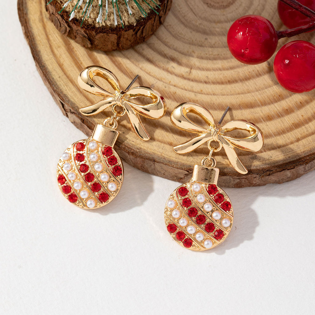 Bow Top Holiday Ornament Drop Earrings - view 2