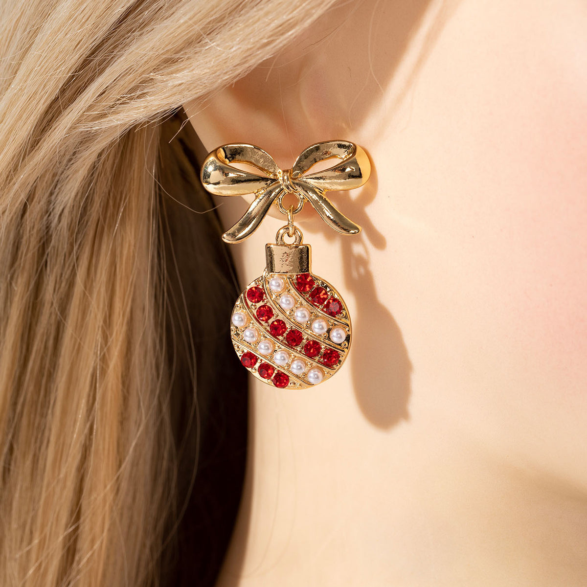 Bow Top Holiday Ornament Drop Earrings - view 3