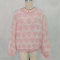 Allover Heart Crewneck Pullover Sweater - Pink