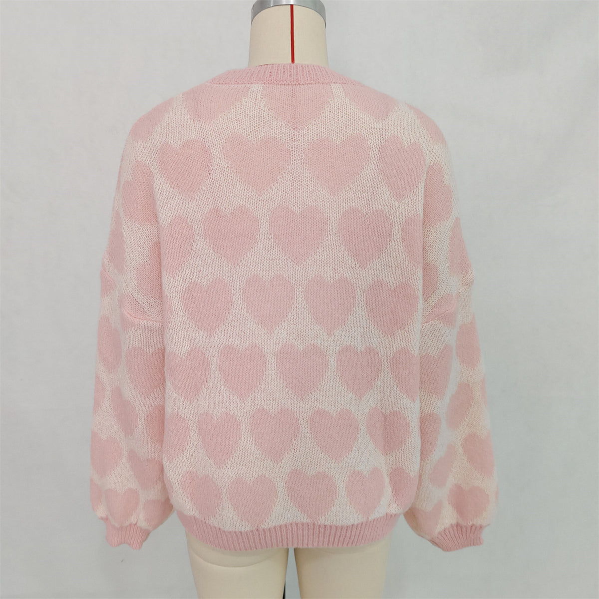 Allover Heart Crewneck Pullover Sweater - Pink - 3