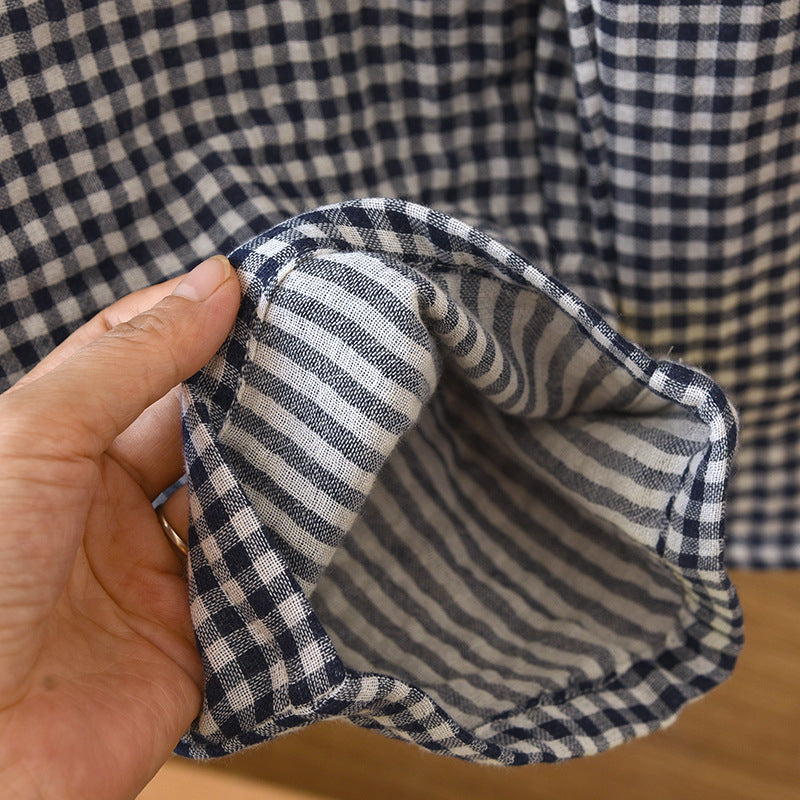 Gingham Cotton Lounge Pants With Elastic Waist - Navy - 10