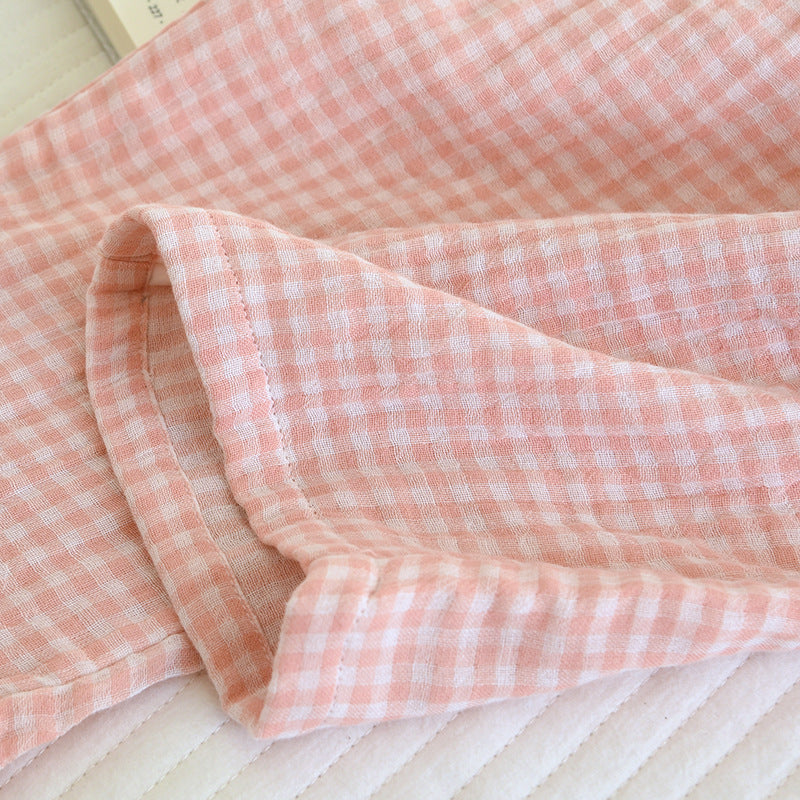Gingham Cotton Lounge Pants With Elastic Waist - Pink - 11