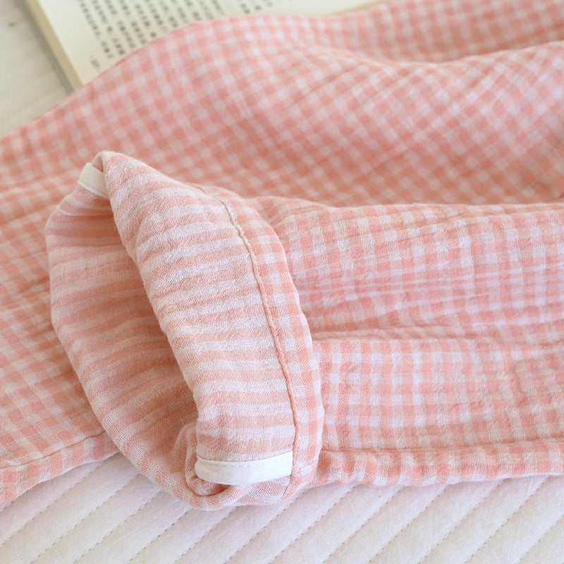 Gingham Cotton Lounge Pants With Elastic Waist - Pink - 12