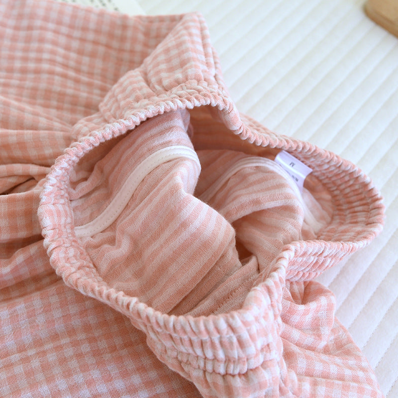 Gingham Cotton Lounge Pants With Elastic Waist - Pink - 8